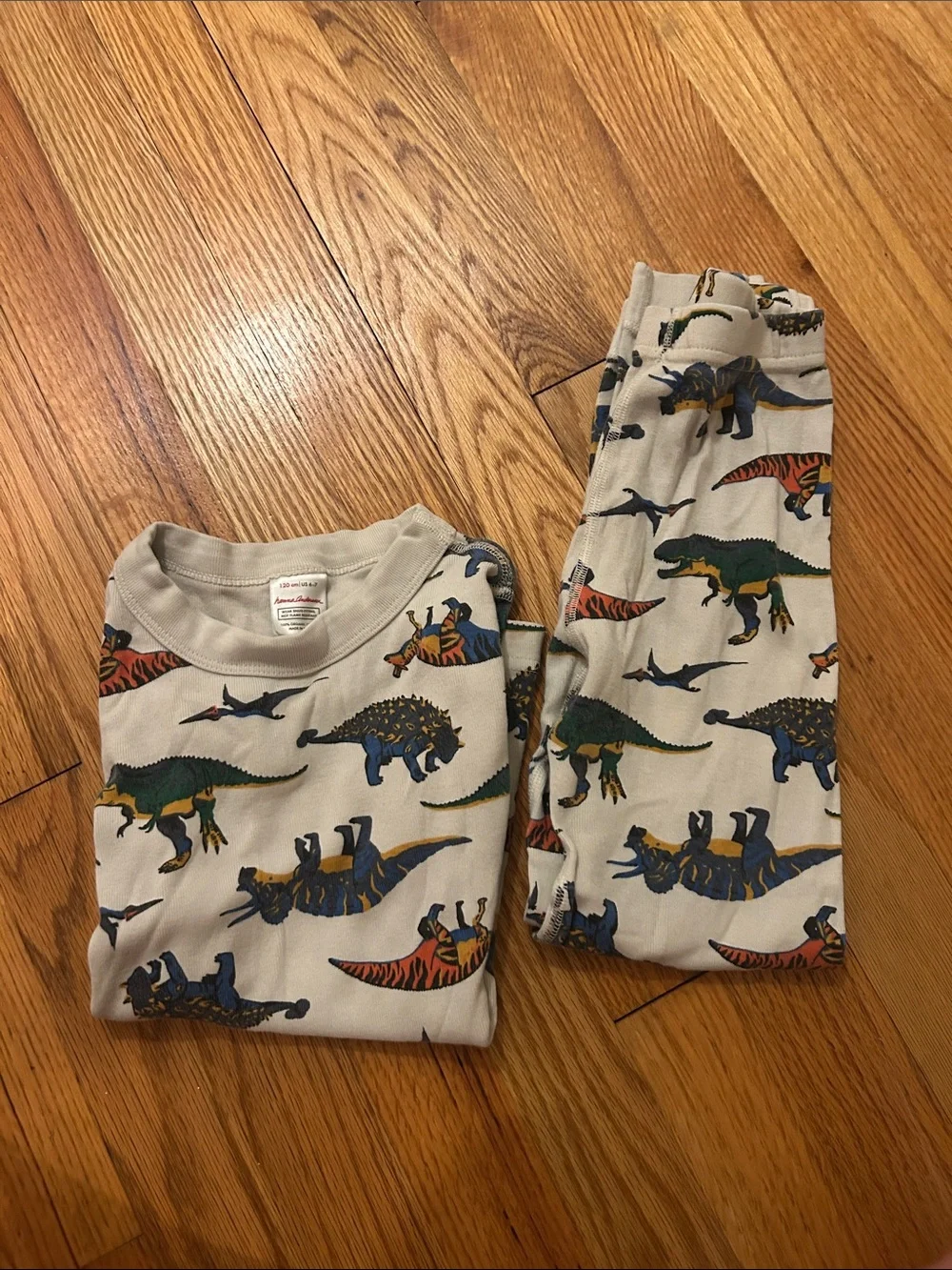 Hanna Andersson Cream Dinosaur Print Pajama Set with Dinosaurs Size 6-7